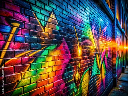 Vibrant Graffiti Typography on Brick Wall at Night - Macro Photography