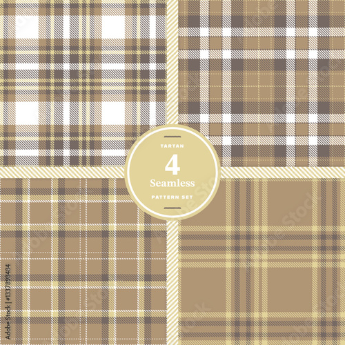 Modern Seamless Tartan featuring Pale Straw and Cream Bisque Textile Design