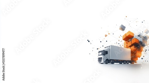 Dynamic Cargo Truck Surrounded by Abstract Geometric Shapes