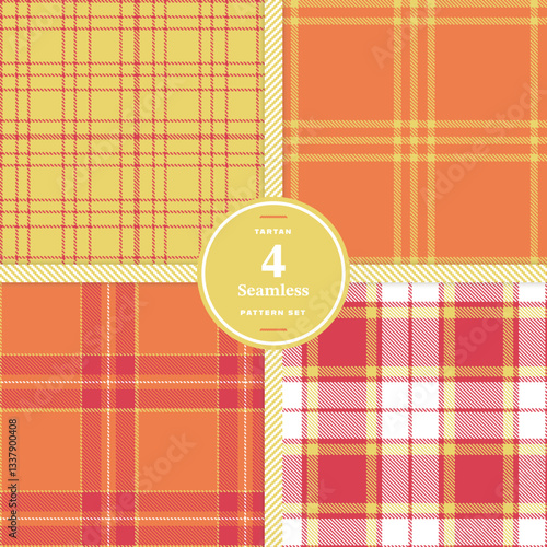 Modern Seamless Tartan featuring Cream Bisque and Warm Tangerine Textile Design