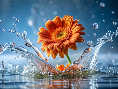 Vibrant Orange Flower Water Splash Close-up Nature Photography