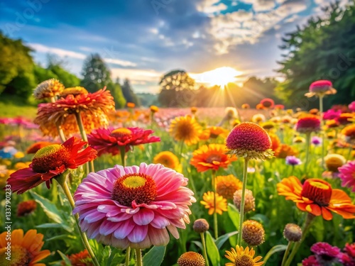 Vibrant Ornamental Flower Field, High-Definition Candid Photography