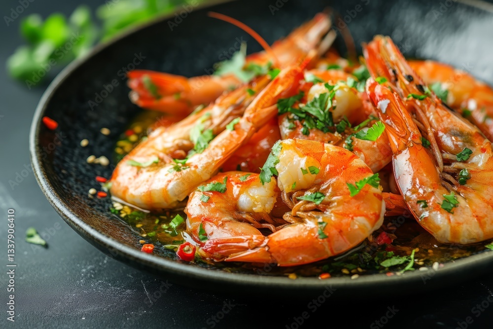 Delicious shrimp dish with lemon. Mediterranean diet concept
Delicious shrimp dish with lemon. Mediterranean diet concept