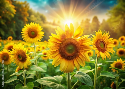 Vibrant Sunflowers in Lush Greenery: A Candid Summer Scene