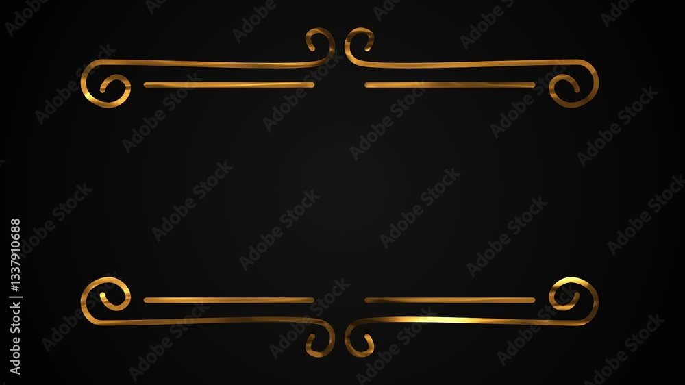Shiny Gold Ornamental Frame on Black Background – 4K Luxury Vintage Border