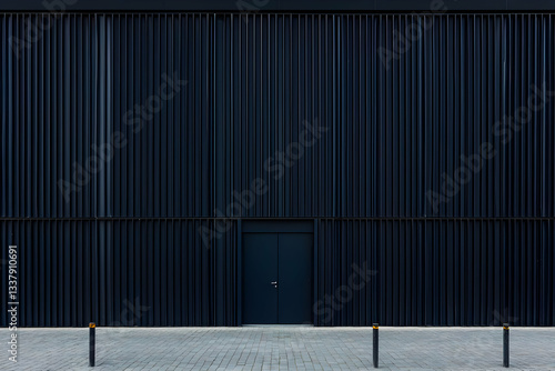 Obraz na płótnie Modern building facade with dark panels and single door. Exterior. Potential use Architecture stock photo w salonie