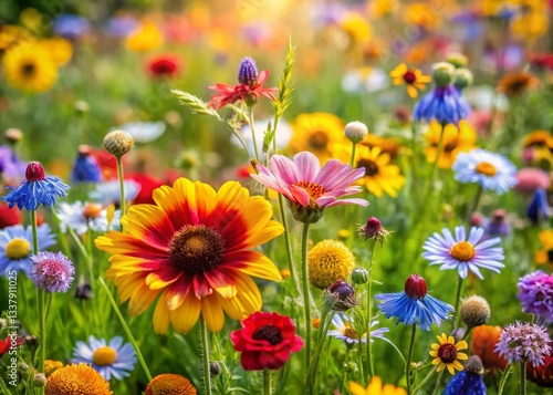 Vibrant Wildflower Meadow in Early Summer: Macro Photography