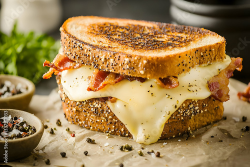 Grilled cheese bacon sandwich, kitchen, food photography, recipe