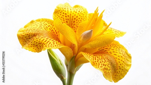 Vibrant Yellow Canna Lily Flower Isolated on White Background - High-Resolution Stock Photo