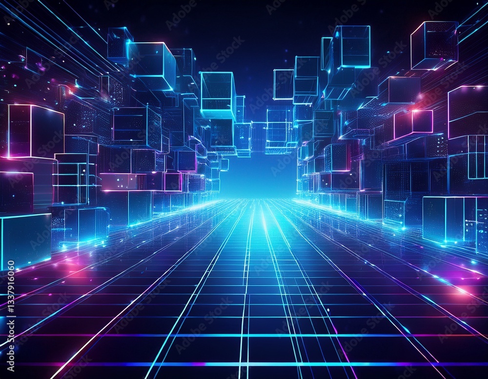 Obraz premium Futuristic metaverse digital cubes block technology network connection concept,