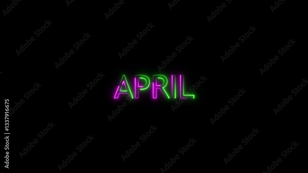 Glowing colorful light neon text month of april. Abstract glowing april month neon line background. Glowing colorful light neon text month of april. Abstract glowing april month neon line background.