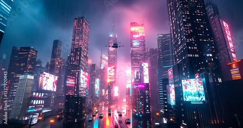 Wallpaper Mural Futuristic city street at night, vibrant lights, urban scene, possible use stock photo Torontodigital.ca