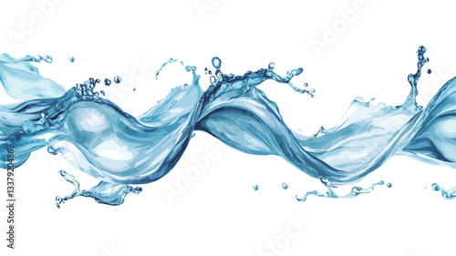 The image is a digitally created or manipulated photograph of a continuous stream of water. The water is depicted in shades of light blue and turquoise, exhibiting a dynamic, flowing movement. The