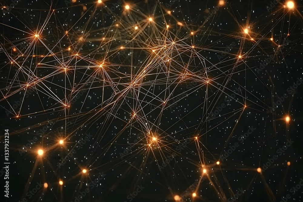 Fototapeta premium Golden Network Connections, Space Background
