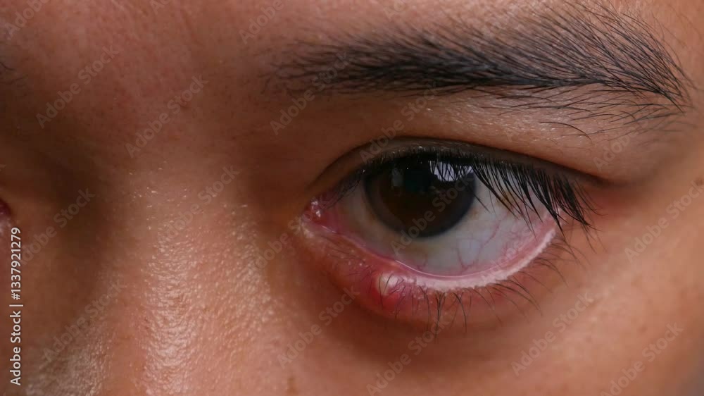Close Up of Adult Man with one eye infection, Chalazion, Stye (hordeolum) on eyelid. Close Up of Adult Man with one eye infection, Chalazion, Stye (hordeolum) on eyelid.