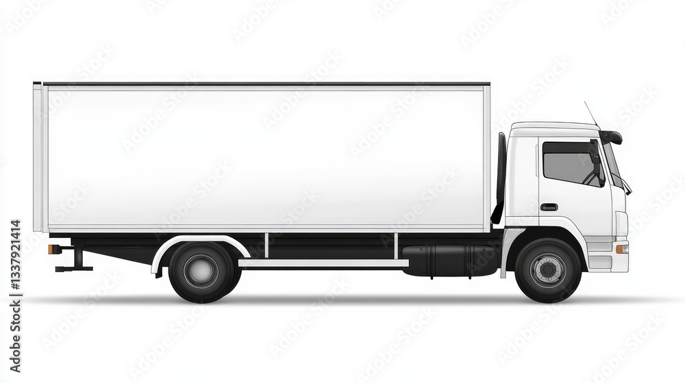 White Box Truck with Cargo Trailer Side View Vector Illustration White Box Truck with Cargo Trailer Side View Vector Illustration