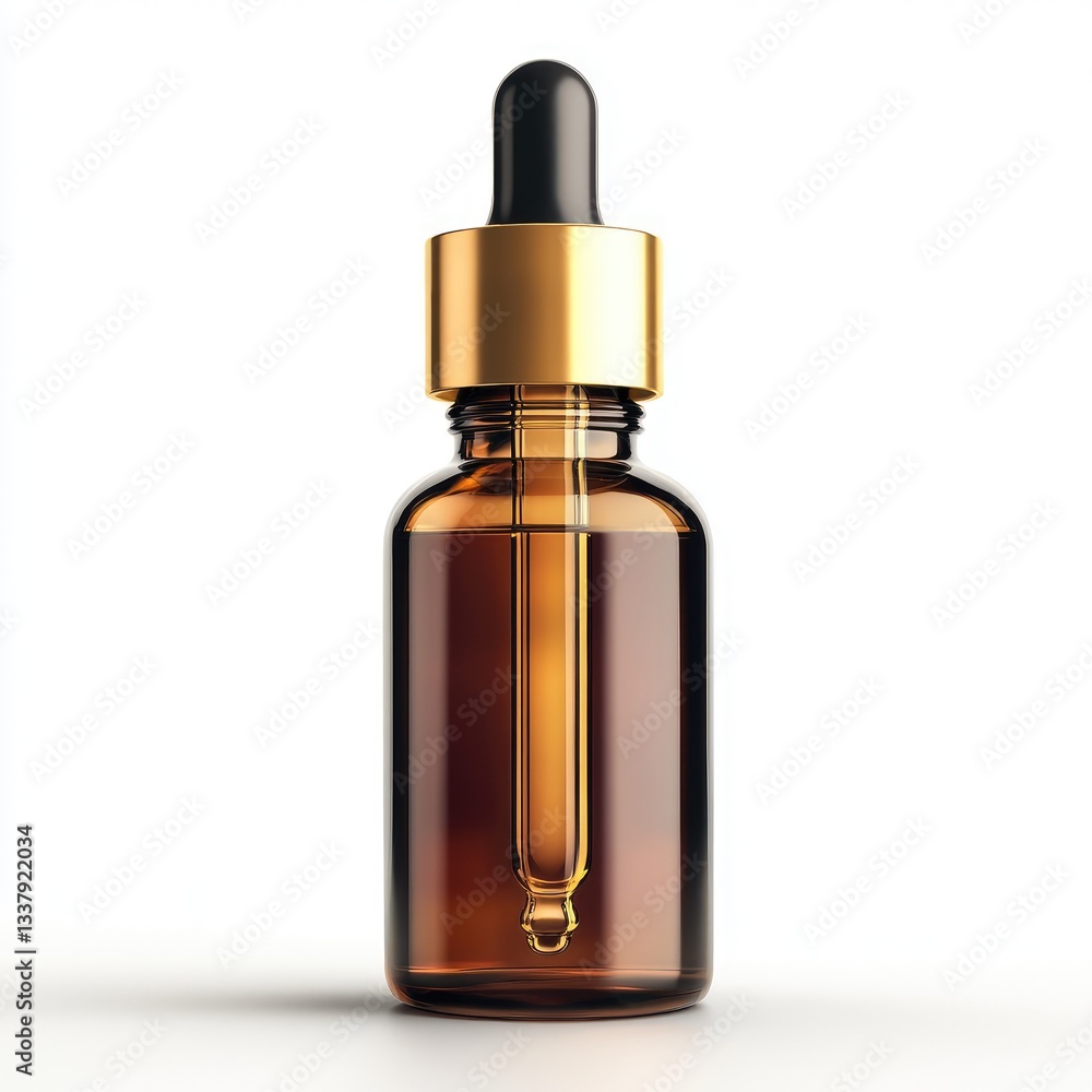 Naklejka premium Amber Glass Bottle with Gold Cap and Dropper Tool