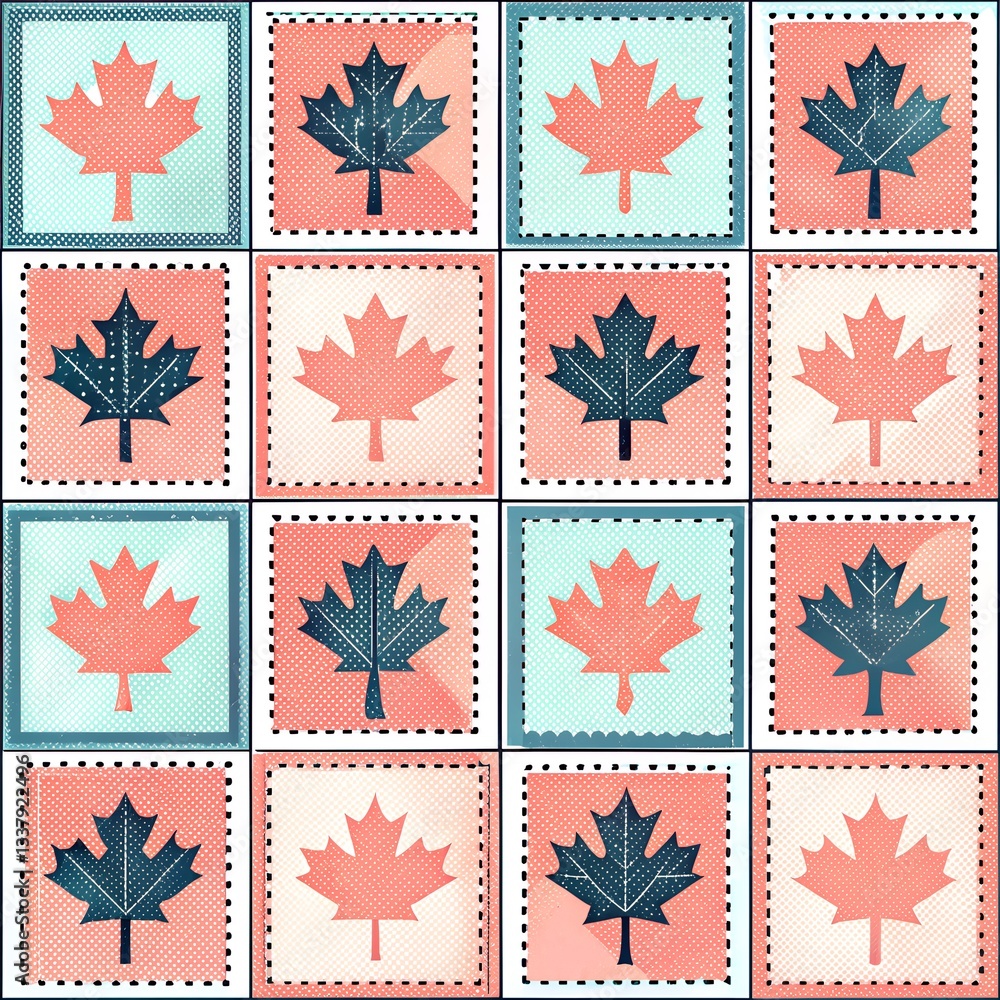 Fototapeta premium Creative Digital Art Seamless Pattern Design with Canadian Maple Leaves