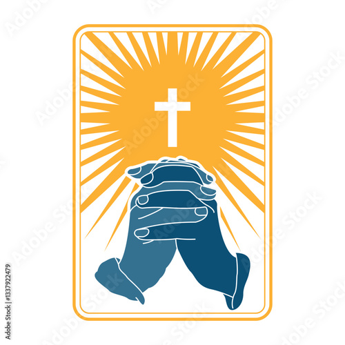 Hands holding Cross worship symbol flat design