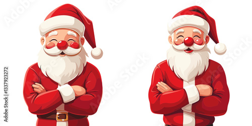 Cheerful cartoon Santas in festive attire vector bring joy, spreading holiday spirit with jolly glee and presents!