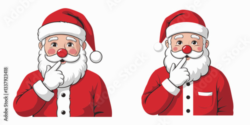 Cheerful Santa Claus playful expressions festive attire vector, envisioning Santa's joyful Christmas Eve deliveries.