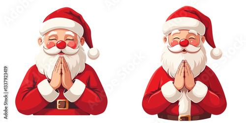 Cheerful Santa Claus illustrations with hands clasped in a joyful pose, simple drawing conveys a classic image of Yule's happiness spread wide