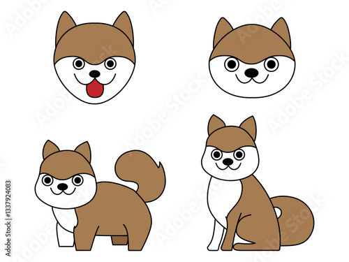 正面を向いている犬のイラスト4個セット