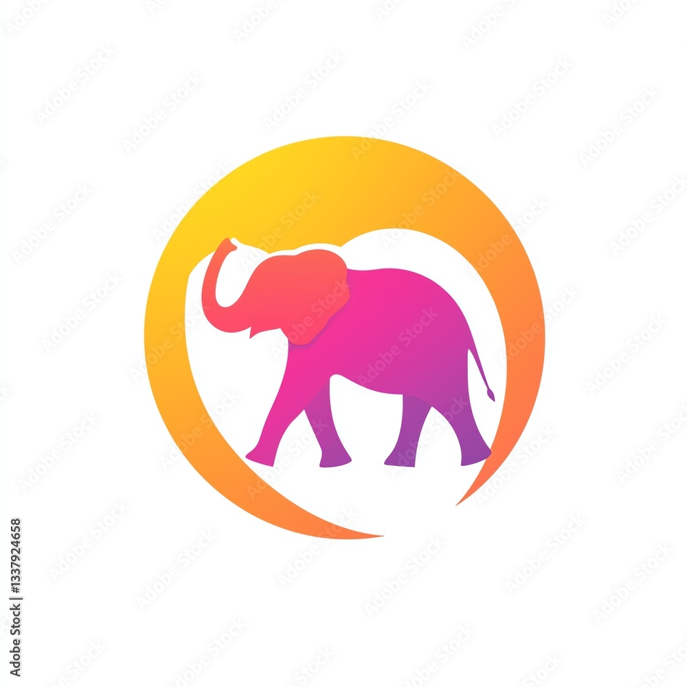 Obraz premium VibrantGradientElephantInCircularDesignWalkingCalmlyPeaceful