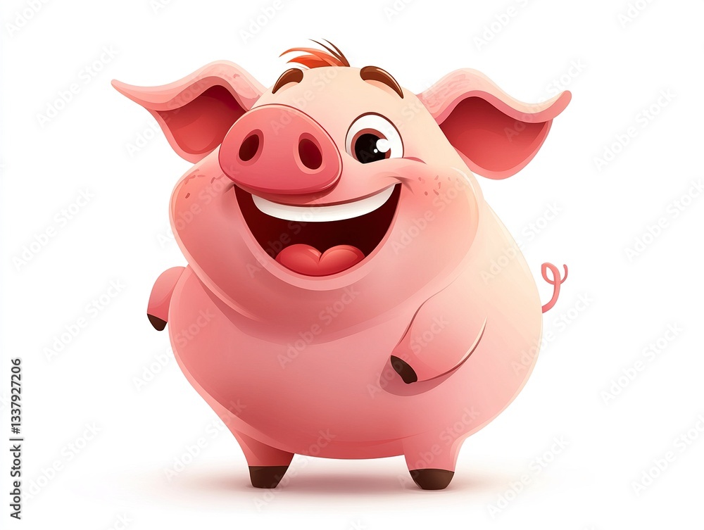 A cartoon pig in format, its wide smile and round belly giving it a friendly and inviting feel, with a bright white background emphasizing its shape. A cartoon pig in format, its wide smile and round belly giving it a friendly and inviting feel, with a bright white background emphasizing its shape.