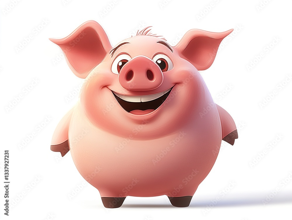 A cartoon pig in format, its wide smile and round belly giving it a friendly and inviting feel, with a bright white background emphasizing its shape. A cartoon pig in format, its wide smile and round belly giving it a friendly and inviting feel, with a bright white background emphasizing its shape.