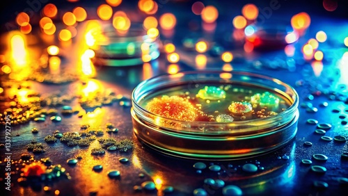 Vintage Photo: Illuminated Petri Dish Revealing Microbial Growth - Science Experiment