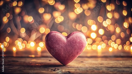 Vintage Pink Heart Valentine's Day Bokeh Lights Romantic Background