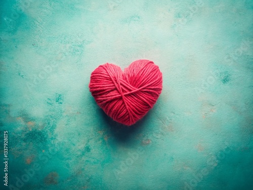 Vintage Pink Heart Yarn Ball Valentine's Day Craft Gift for Women