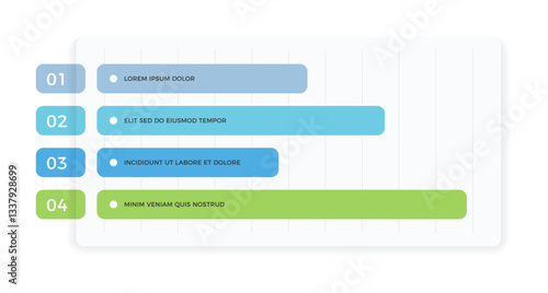 Data visualization infographics with a four-bar horizontal chart, vector eps10 illustration