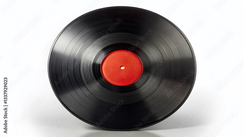 Obraz premium Vintage Red Label Vinyl Record, Retro Music, Isolated on White Background, Copy Space