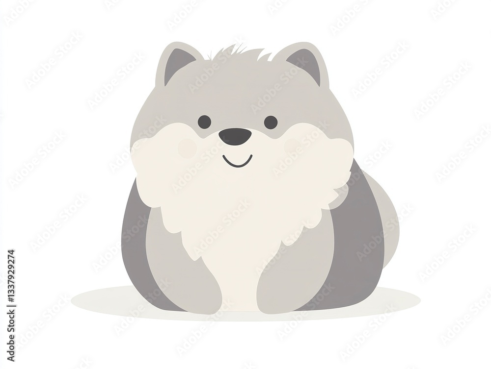 Fototapeta premium A charming flat-design dog in vector format, its round features and soft color palette giving it a friendly and approachable look, isolated against a white backdrop 