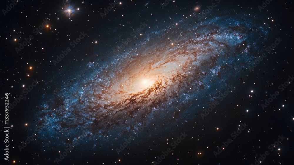 Fototapeta premium A galaxy captured from a distance, with stars swirling in an anticlockwise motion