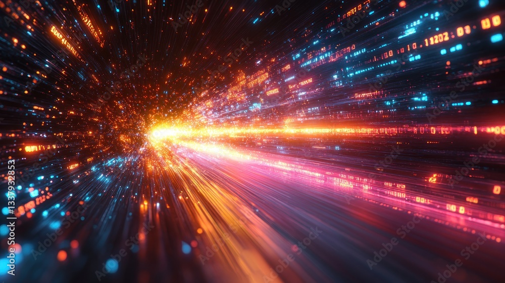 Naklejka premium Digital Speed: A Journey Through Neon Data Streams