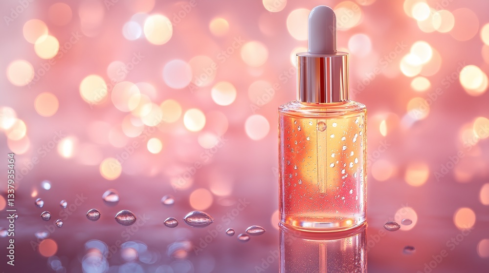 Glowing skincare bottle with water droplets, symbolizing purity and rejuvenation in spa-inspired self-care. Glowing skincare bottle with water droplets, symbolizing purity and rejuvenation in spa-inspired self-care.