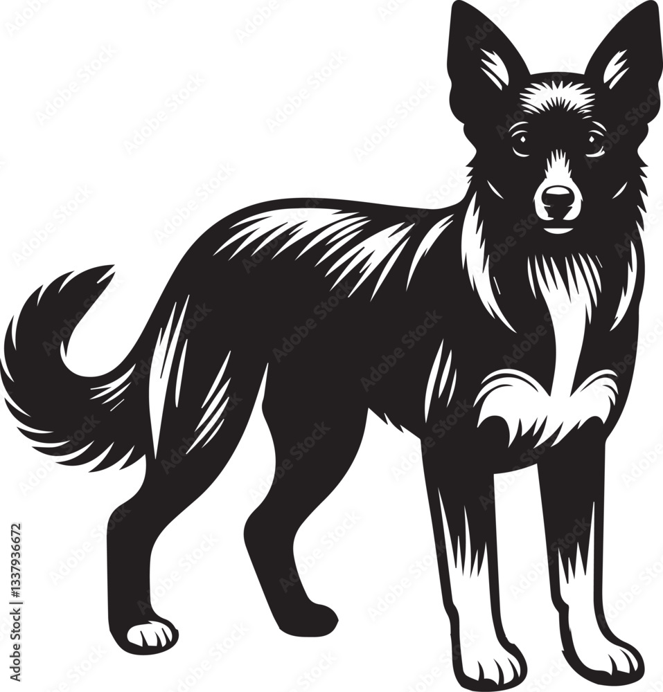 Fototapeta premium Black and White Vector Dog Illustration | High-Quality Pet Silhouette Art