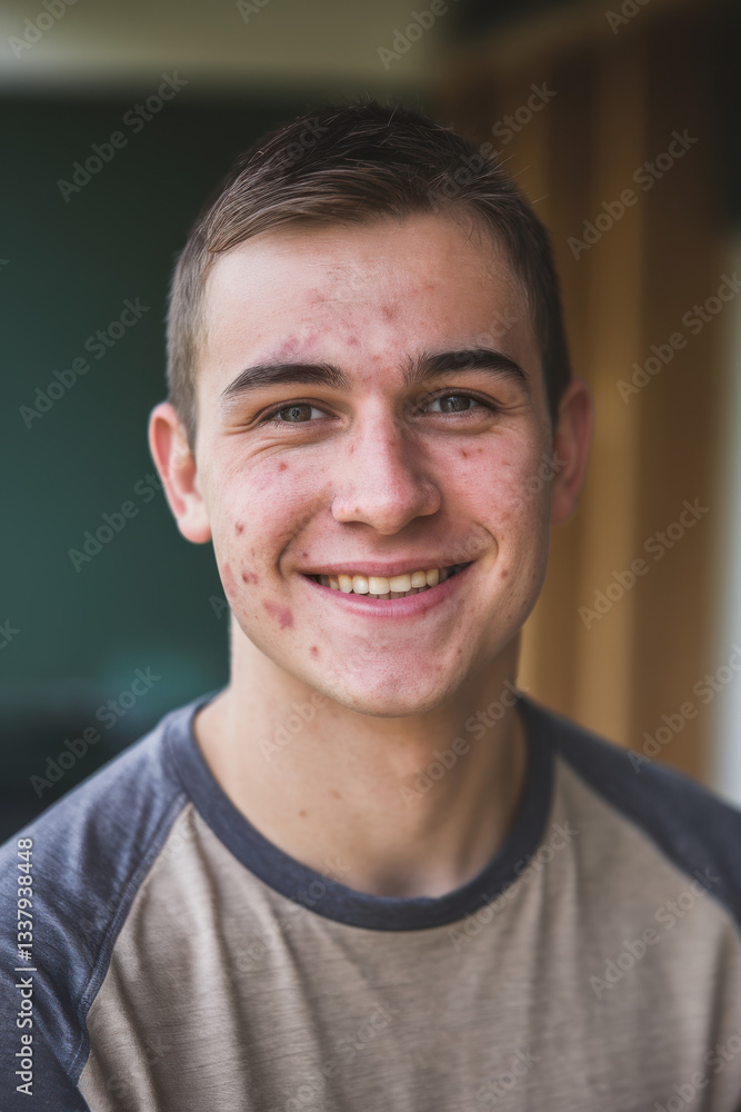 Fototapeta premium Portrait of smiling young man wearing t-shirt
