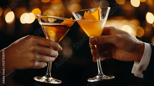 Cheers to delightful evening with two elegant cocktails, showcasing warm atmosphere and celebration