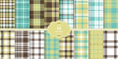 Modern Cream Bisque & Dusty Rose Seamless Tartan Textile Design Set of 16