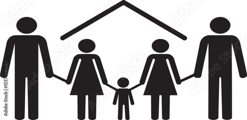 Family at home in bathroom, mother, father, child, and love illustration, symbol of family and home design