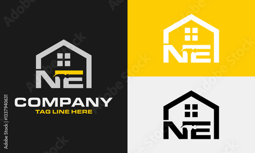 Letter NE hammer, Real estate logo Vector .