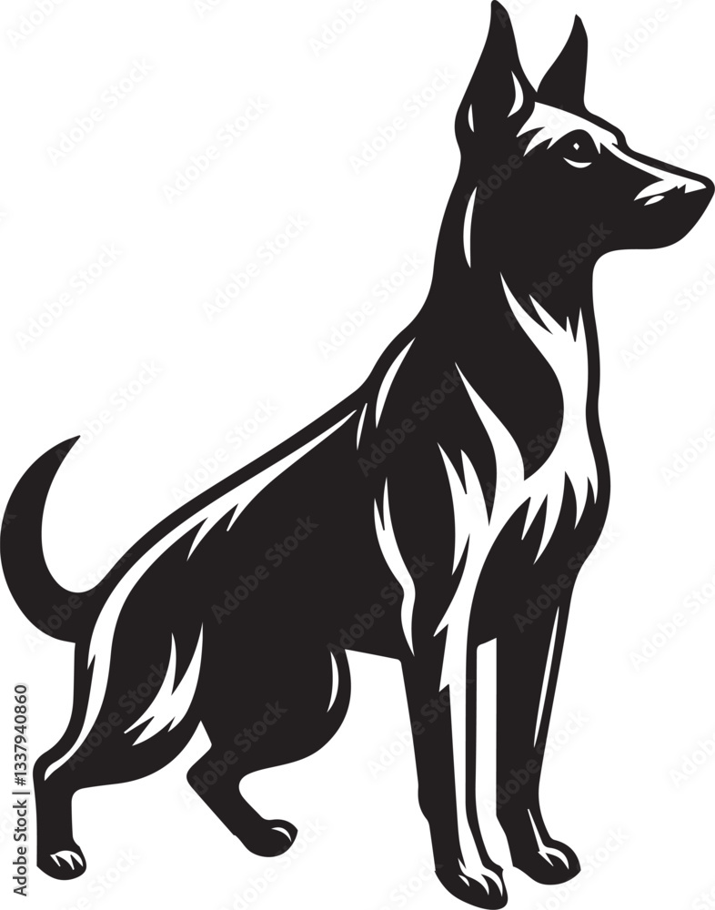 Fototapeta premium Black and White Vector Dog Illustration | High-Quality Pet Silhouette Art