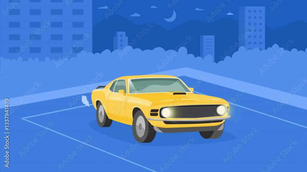 Flat design muscle car illustration animation 2d Flat design muscle car illustration animation 2d
