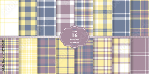 Plaid pattern seamless. Light Maize & Cream Bisque Tartan Textile Design.  Set of 16