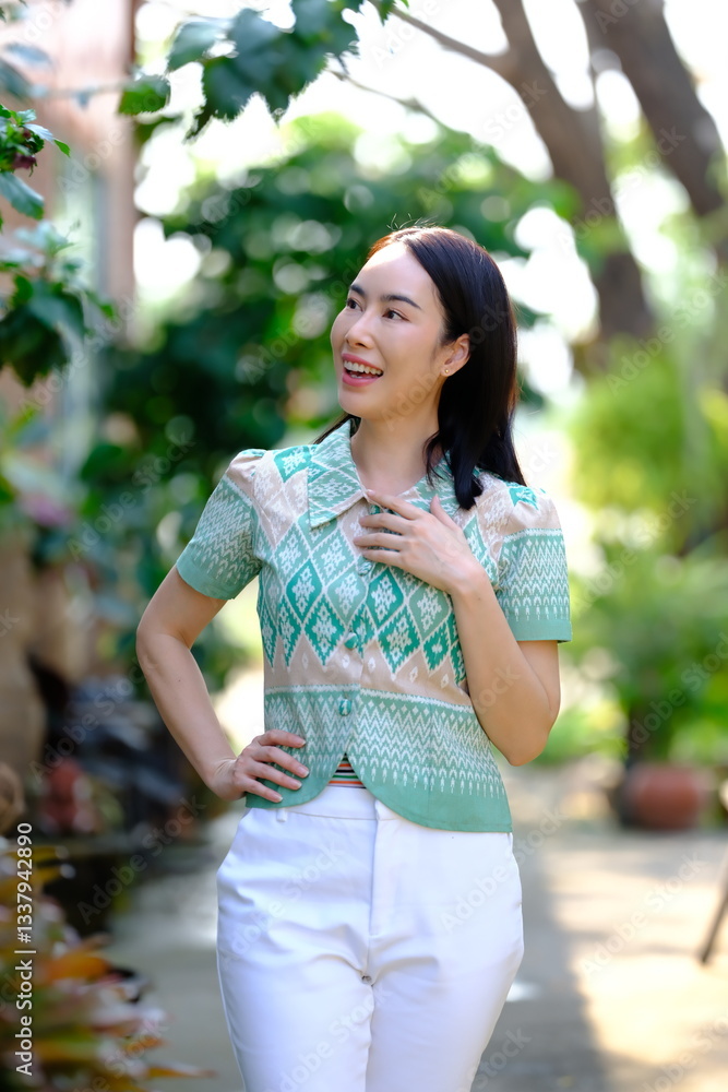Pretty Asian women traveler in traditional Thai dress. Beautiful conventional Thai dresses Lanna style. Pretty Asian women traveler in traditional Thai dress. Beautiful conventional Thai dresses Lanna style.