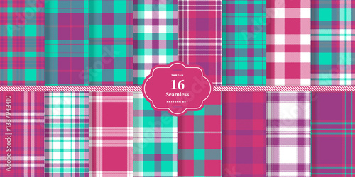Dark Slate Seamless Tartan with Cream Bisque accents Textile Design Set of 16